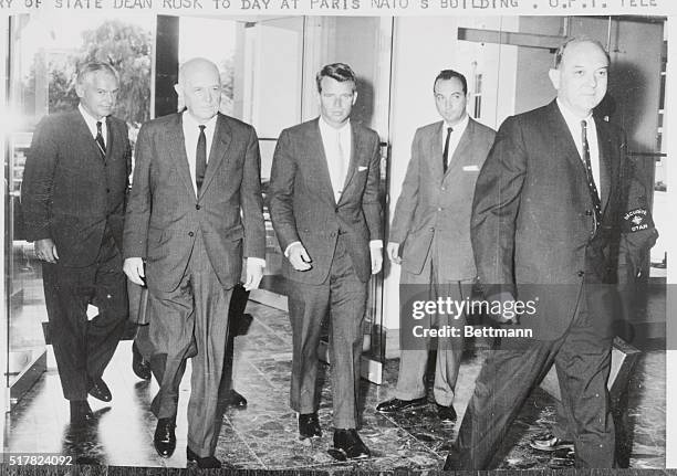 Gen. Maxwell Taylor , U.S. Ambassador to South Vietnam, chats with Senator-elect Robert F. Kennedy, his wife, Ethel, and son Joe at Andrews Air Force...