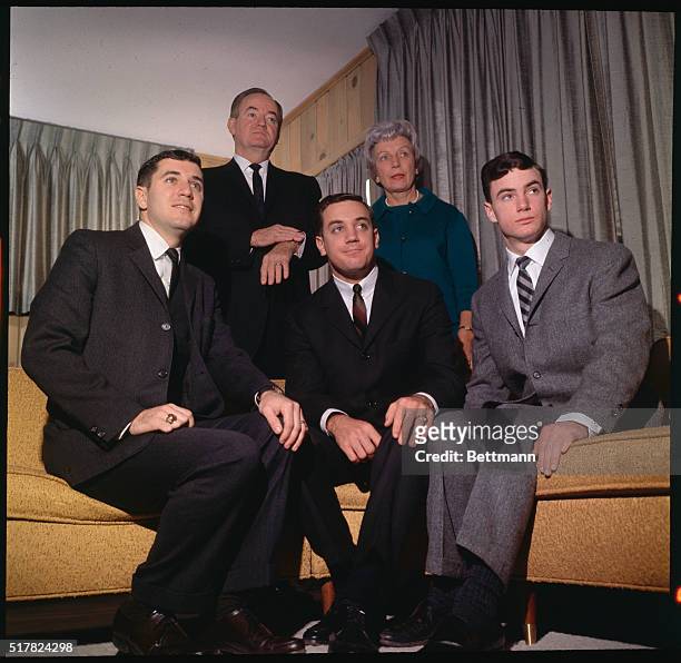 Vice President Elect Hubert Humphrey and wife pose with sons skip , Doug, and Bob, for a Christmas picture.