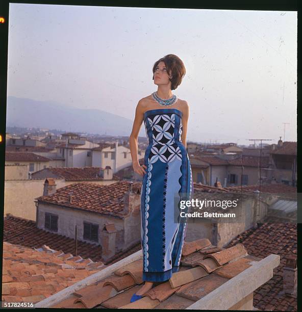 Florence, Italy: The fashions of Italian designer Emilio Pucci, Spring 1964 daytime collection. Several designs are modeled, highlighting his...