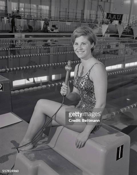 Donna Devarona, double Olympic Gold Medal swimming winner, who recently announced her "retirement" at the grand old age of 27, is pictured here one...
