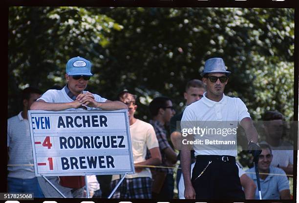 Harrison, N.Y.: Juan "Chi-Chi" Rodriguez tees off 4th tee during July 29th first round of Thunderbird Golf Tourney at Westchester Country Club.