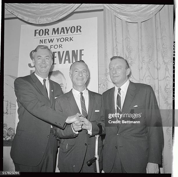 Democratic mayoralty hopeful Paul Screvano, , met with his newly announced running mates, Daniel P. Moynihan, , for city council president and Orin...