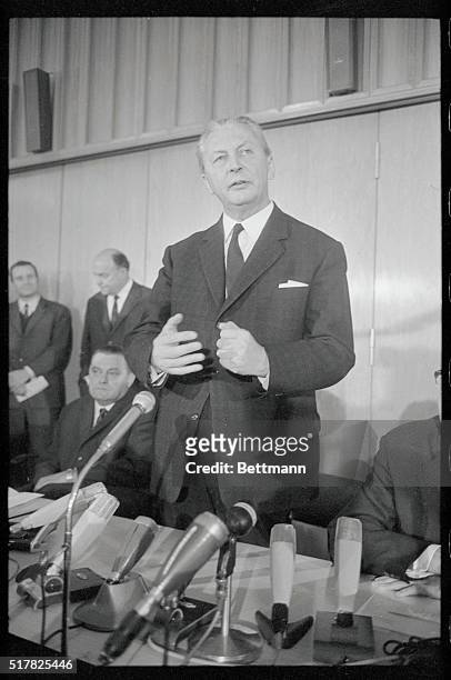 Kurt George Kiesinger is seen at a press conference after he was chosen by the CDU/CSU to succeed Erhard. He was bound by party directives to...