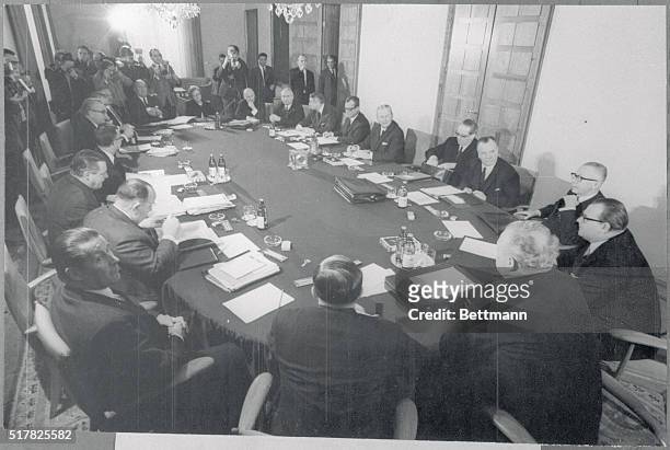 Bonn, West Germany: First Meeting. A general view of the first meeting of West Germany's new Grand Coalition cabinet, presided over by Dr. Kurt...