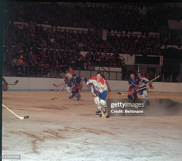 New York, NY: Action of Yvan Cournoyer of the Montreal Canadians during game with the NY Rangers.