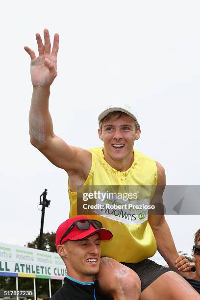 Isaac Dunmall wins Men's 120m Stawell Gift during the 2016 Stawell Gift on March 28, 2016 in Stawell, Australia.