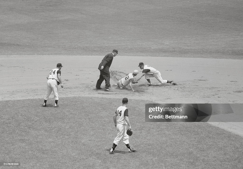 Billy Martin and Bill Mazeroski Playing Baseball