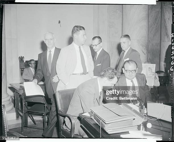 Senator Joseph McCarthy of Wisconsin and his attorney, Edward B. Williams, at the special Senate committee weighing censure charges against the...