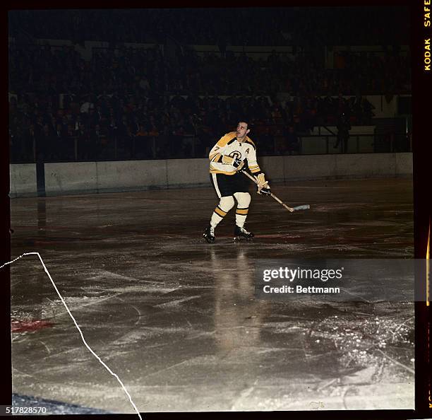 New York City: Phil Esposito of Boston Bruins in action on ice during the game NY Rangers-Boston Bruins.