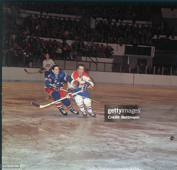 Arnie Brown of the NY Rangers- action during game with the Montreal Canadians.