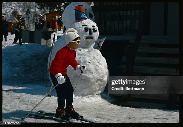 Prince Hiro of Japan is shown taking his first ski lesson.
