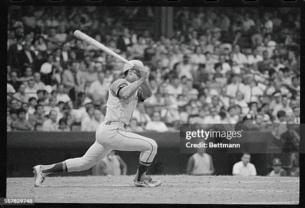 All-Star superstar Reggie Jackson of the Oakland A's bats against the New York Yankees.