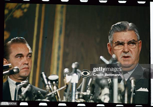 General Curtis E. LeMay, retired U.S. Air Force Chief of Staff is seen here speaking to the press after American Independent Party presidential...
