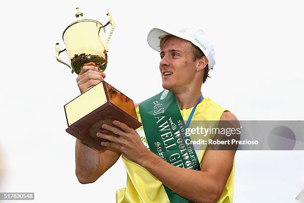 Isaac Dunmall wins Men's 120m Stawell Gift during the 2016 Stawell Gift on March 28, 2016 in Stawell, Australia.