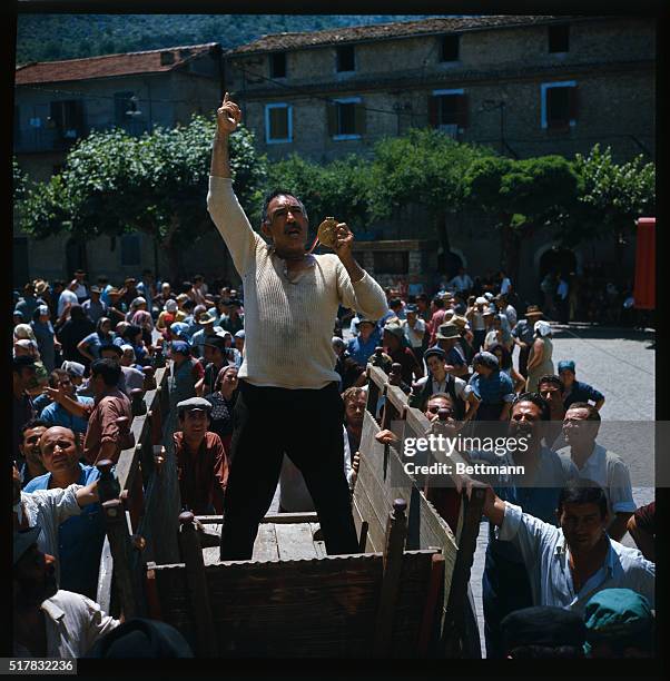 Various scenes from new movie The Secret of Santa Vittoria starring Anna Magnani as Rosa Boblini, and Anthony Quinn as Mayor Bomblini.