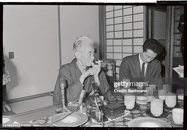 Yasunari Kawabata, winner of the 1968 Nobel Prize in Literature, smiles during a press conference. The 69-year-old Japanese novelist is the first...