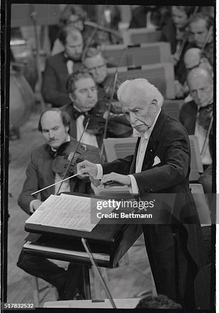 Boston Pops Maestro Arthur Fiedler conducts the Pops orchestra as he opened his 50th season as conductor of the Pops at Symphony Hall. Fiedler...