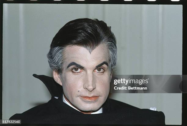 New York: Close ups of actor George Hamilton as Count Dracula from film Love at First Bite.