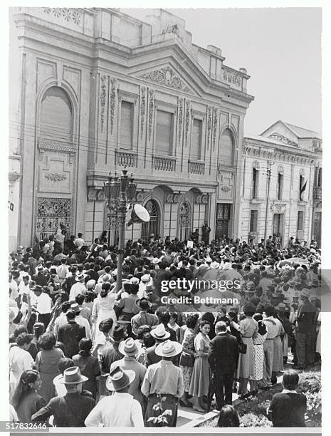 View of part of the huge crowd that gathered in front of the Mexican embassy in Guatemala on "Anti-Communist Day." The Guatemalans demanded that...