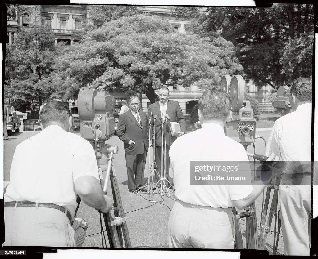 Newsmen Interviewing William Knowland and Joseph Martin Jr.