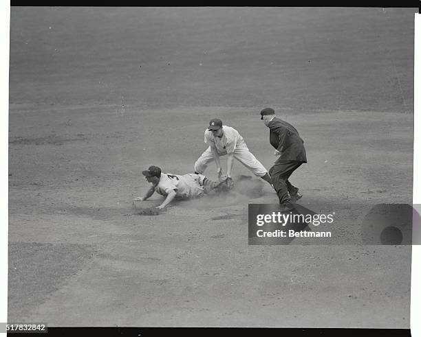 Chuck Diering of the Baltimore Orioles was nabbed as he tried to steal second in the third inning of today's game with the Yanks. Throw went from...