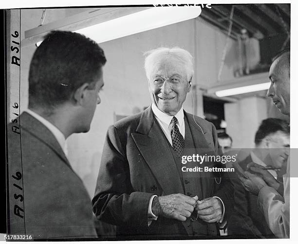 Pictured is elder statesman Bernard Baruch, who'll be 84 years old Thursday. The photograph was taken at Abilities, Inc., a firm that only hires...