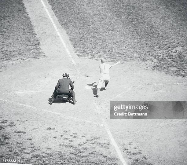 Richie Ashburn of the Phillies is shown as he fouled off his eleventh ball while facing Giant pitcher Sal Maglie in the fifth inning of today's game...