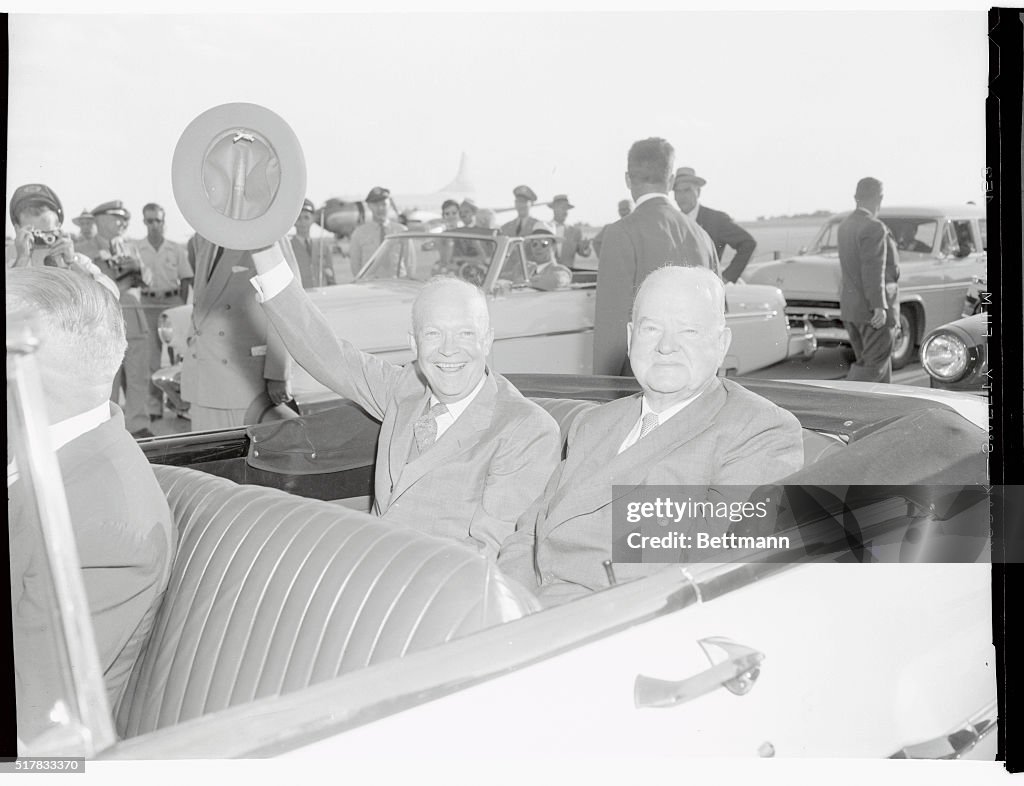 Dwight Eisenhower Waving from Limousine with Herbert Hoover