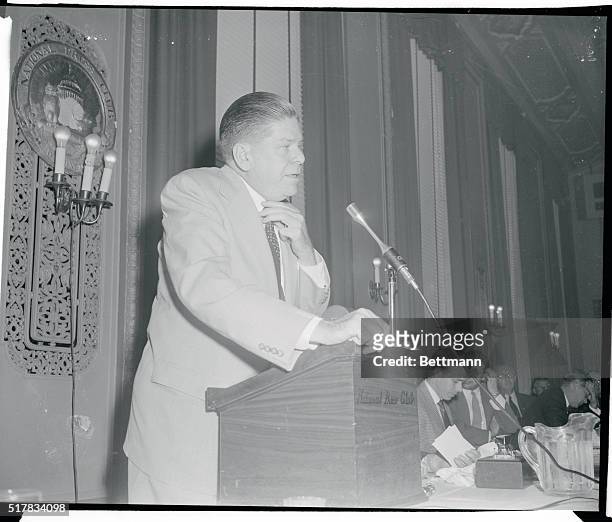 Labor Secretary James Mitchell is shown as he addressed the National Press Club in Washington. Mitchell said that the then current "good level of...