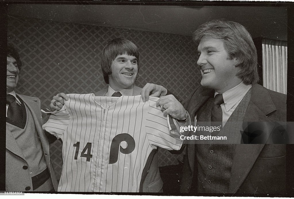Pete Rose Looking at Team Shirt