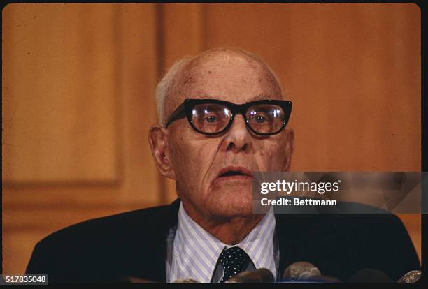 Washington, D.C.: AFL-CIO President George Meany tells a news conference the federation is asking a federal court to prevent President Carter from...