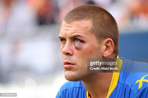 Danny Wicks of the Eels looks on during the round four NRL match between the Wests Tigers and the Parramatta Eels at ANZ Stadium on March 28, 2016 in...