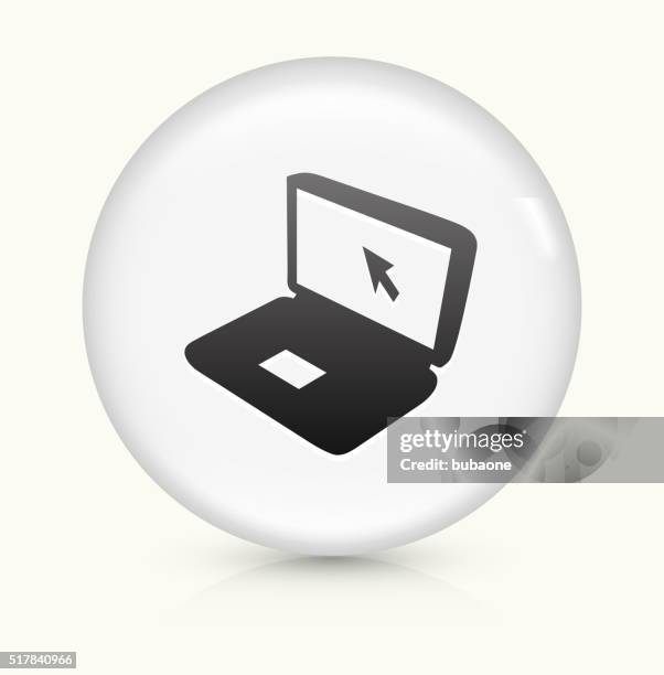 laptop icon on white round vector button - screen cursor stock illustrations