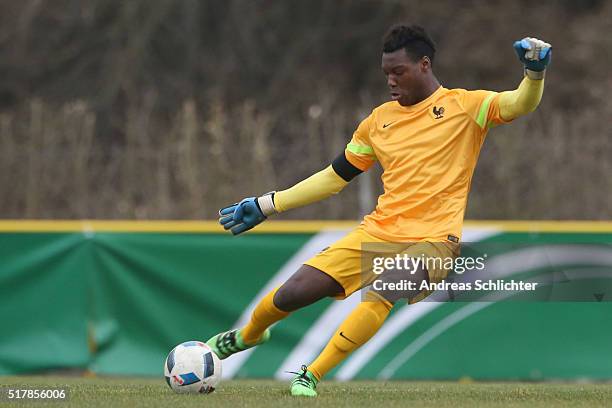 Konz, Germany Loic Badiashile of France during the friendly match between U18 Germany and U18 France at Saar-Mosel-Stadium on March 24, 2016 in Konz,...