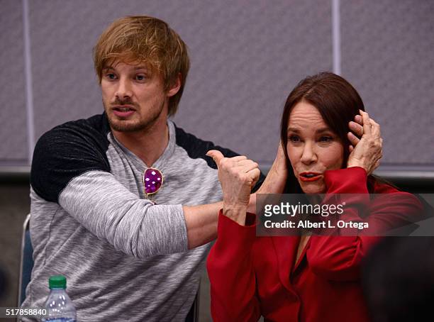 Actor Bradley James and actress Barbara Hershey promote A&E's "Damien" on Day 1 of WonderCon 2016 held at Los Angeles Convention Center on March 25,...