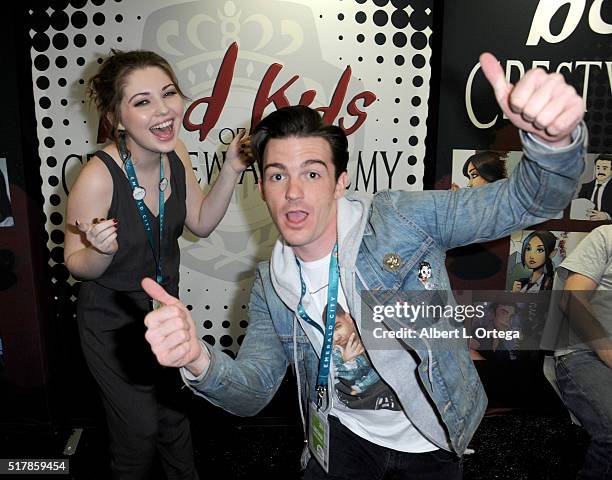 Actress Sammi Hanratty and actor Drake Bell promote "Bad Kids of Crestview Academy" on Day 1 of WonderCon 2016 held at Los Angeles Convention Center...