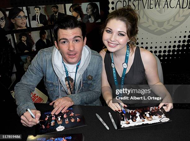 Actor Drake Bell and actress Sammi Hanratty promote "Bad Kids of Crestview Academy" on Day 1 of WonderCon 2016 held at Los Angeles Convention Center...