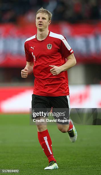 Martin Hinteregger of Austria looks on during the international friendly match between Austria and Albania at the Ernst Happel Stadium on March 26,...