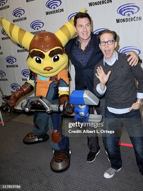 Actors David Kaye and James Arnold Taylor promotes "Ratchet and Clank" on Day 1 of WonderCon 2016 held at Los Angeles Convention Center on March 25,...