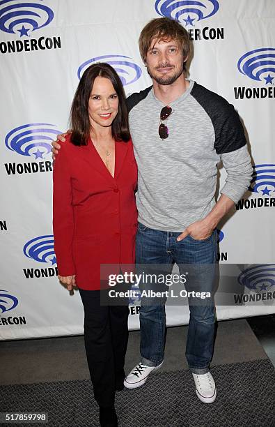 Actress Barbara Hershey and Bradley James promote A&E's "Damien" on Day 1 of WonderCon 2016 held at Los Angeles Convention Center on March 25, 2016...