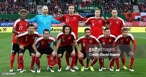 Austria pose for a team photograph during the international friendly match between Austria and Albania at the Ernst Happel Stadium on March 26, 2016...