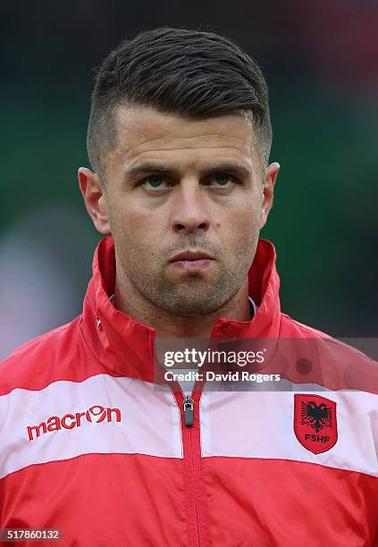 Portrait of Andi Lila of Albania during the international friendly match between Austria and Albania at the Ernst Happel Stadium on March 26, 2016 in...