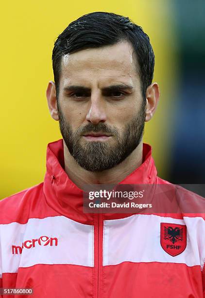 Portrait of Mergim Mavraj of Albania during the international friendly match between Austria and Albania at the Ernst Happel Stadium on March 26,...