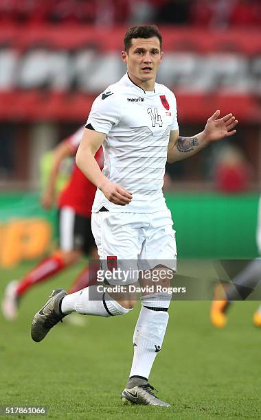 Taulant Xhaka of Albania looks on during the international friendly match between Austria and Albania at the Ernst Happel Stadium on March 26, 2016...