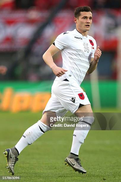 Taulant Xhaka of Albania looks on during the international friendly match between Austria and Albania at the Ernst Happel Stadium on March 26, 2016...