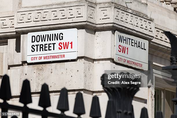 Downing Street and Whitehall street signs, Westminster, London, UK