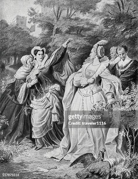 queen elizabeth i and mary, queen of scots - mary queen of scots stock illustrations