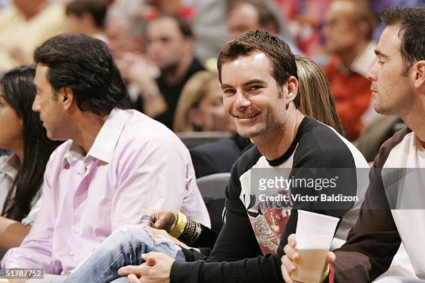 Jeff Gordon takes in the Portland Trail Blazers at Miami Heat game November 23, 2004 at American Airlines Arena in Miami, Florida. NOTE TO USER: User...