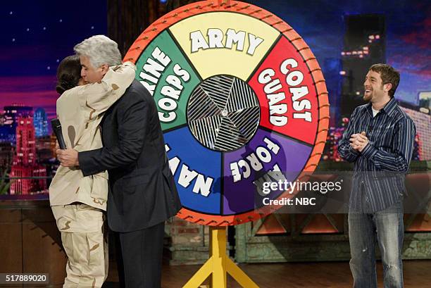 Episode 3148 -- Pictured: Host Jay Leno with singer Elliot Yamin during "Wheel of Consolation" on May 18, 2006 --