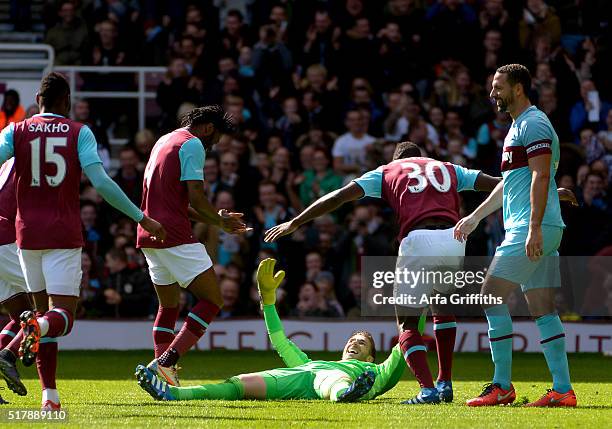 Adrian San Miguel of West Ham United celebrates scoring West Ham United XI v West Ham United All Stars XI: Mark Noble Testimonial at Boleyn Ground on...